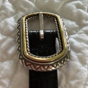 Brighton Black Leather Belt with Two-Tone Decorative Buckle